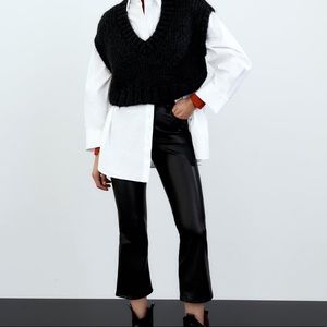 Zara high waisted faux leather crop flare pants